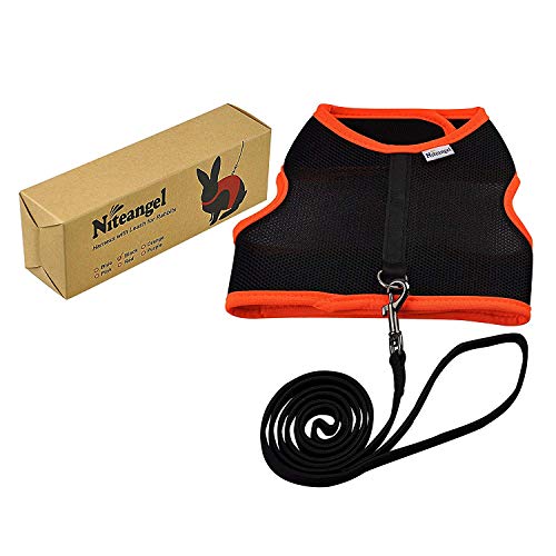 Image of Niteangel Adjustable Soft Harness with Elastic Leash for Rabbits (M, Black)