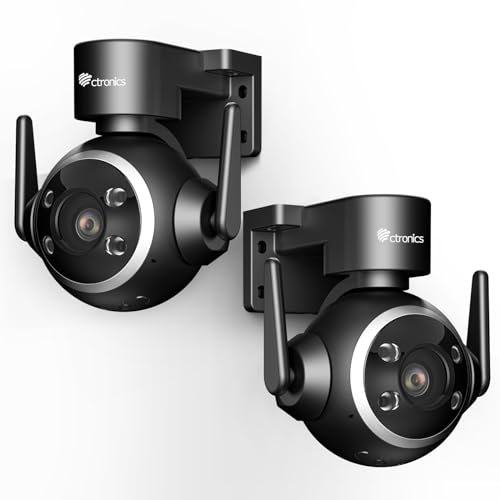 Ctronics Cámara de Vigilancia WiFi Exterior 2K 3MP, Seguimiento Automático, 8 Posiciones Preestablecidas, Visión Nocturna en Color 30 m, Luz LED y Sirena Personalizable, PC/App, FTP/NAS/Cloud
