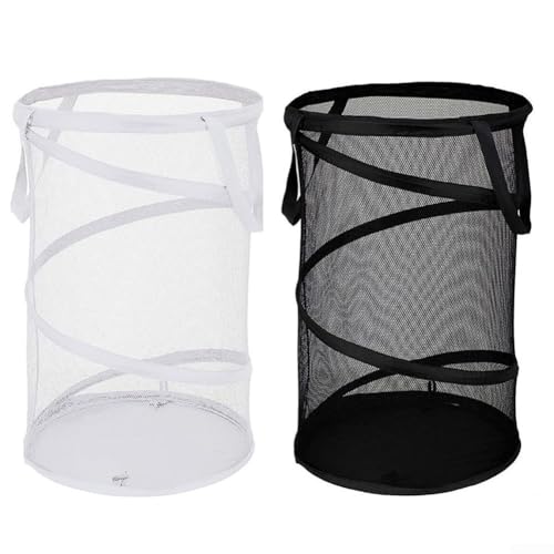 YJDOORPLAY Cesta plegable de malla en espiral para la colada, contenedor de almacenamiento de gran capacidad, transpirable con asas reforzadas para el hogar, dormitorio, hotel, lavandería, baño