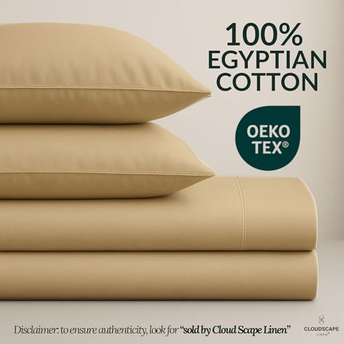 Cloud Scape Linen 100% Egyptian Cotton King Sheets Set – 1000 Thread Count, 4-Piece Soft Hotel Quality Bedding Set,Deep Pockets up to 16”, Linen