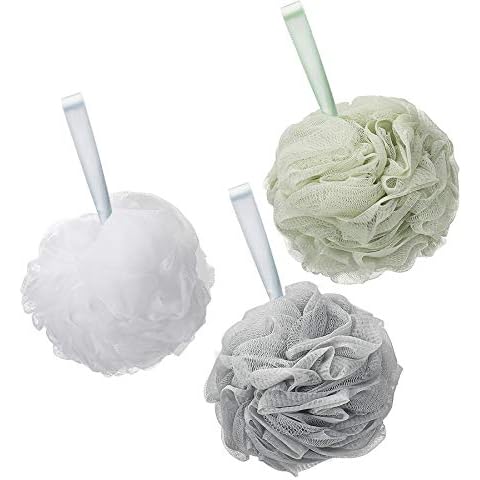 Titanker Bath Loofah Sponge, Shower Sponge Loofahs 60g/pcs Mesh Pouf Soft Body Scrubber Ball, Exfoliating Bath Sponge for Women and Men, Pack of 3, Neutral Colors Cover