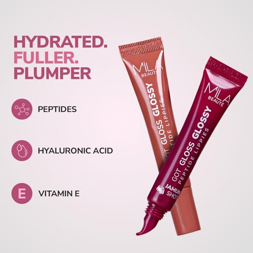 Image of Mila Beaute Peptide Lip Gloss Balm I With SPF & Hyaluronic Acid I Plump & Fuller Lips I Hydrating & Shiny Lip Balm Non Sticky I Highly Pigmented I Soft & Nourished Lips - Peach Sharbat