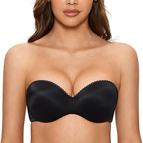 DOBREVA Women's Strapless Push Up Bra Padded Plus Size Underwire Multiway Bandeau Black 32B Cover