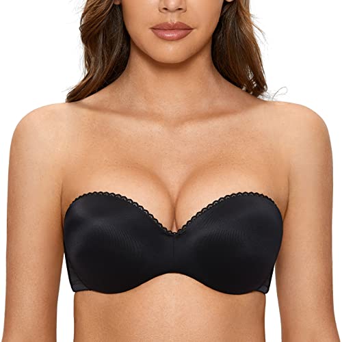 DOBREVA Women's Strapless Push Up Bra Padded Underwire Boost Cups Multiway Bandeau Bra Black 32B DOBREVA Women's Strapless Push Up Bra Padded Underwire Boost Cups Multiway Bandeau Bra Black 32B