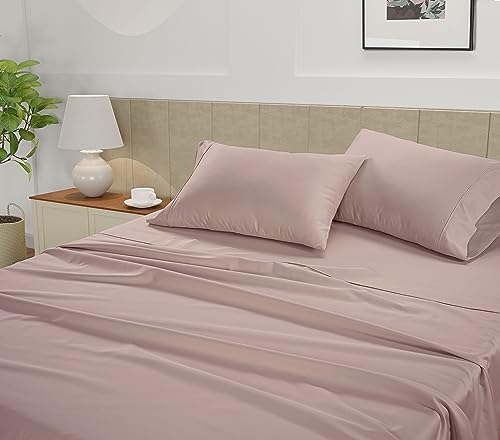 Image of LANE LINEN King Size Bed Sheets - 450 Thread Count Long-Staple 100% Cotton, Ultra Soft & Breathable Sheets for Hotel Quality Luxury, Durable Sheets for Everyday Use, 15 inch Deep Pocket - Sepia Rose