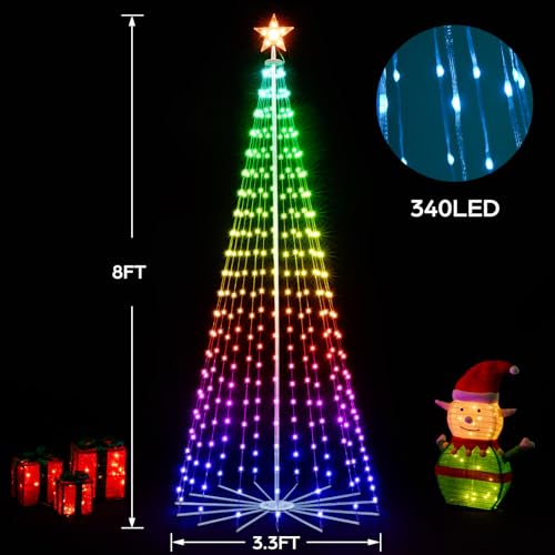 Image of FANCILLUMA 8 FT 340 LED Outdoor Smart Christmas Cone Tree Lights | RGB Color Changing, DIY Multicolor Lightshow, APP & Remote Control, Music Sync Timer Waterproof Outdoor Christmas Decorations