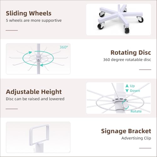 Image of Upgraded Retail Display Stand 7 Tier Spinning Display Stand, Movable Shop Spinner Rack with Hooks, Retail Display Racks for Jewelry Keyring Hats Socks Toys (White)