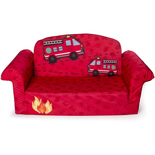 Marshmallow Furniture - Children's 2 in 1 Fire Truck Flip Open Foam Sofa, Multi Color