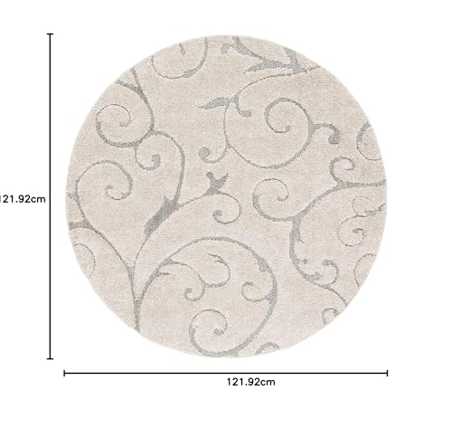 Image of Handwoven Microfibre 3D Rug for Living Room (Ivory & Grey, 4 X 4 Feet (Round), Microfibre)