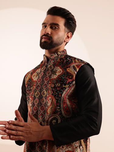 Image of SOJANYA (Since 1958 Men's Velvet Nehru Jacket With Paisley Print