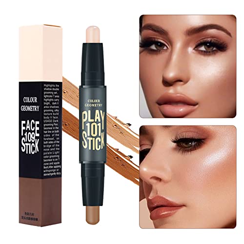 Contorno Maquillaje,Highlighter Maquillaje,Contour Stick,Iluminador y Countoring,Contouring Stick,Barra Contorno Maquillaje,Herramienta de Maquillaje de Doble Cabeza Cover