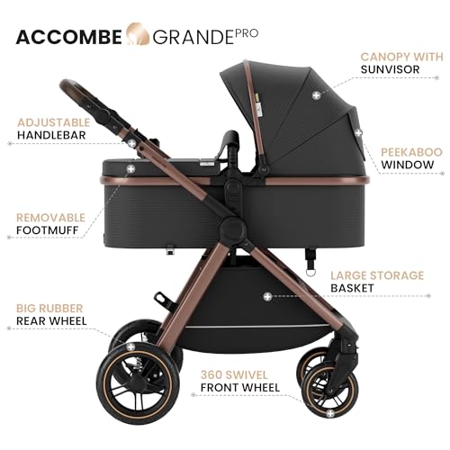 Image of Accombe 2-in-1 Convertible Baby Stroller for Newborn to Toddler | Skin-Friendly Breathable Fabric, All-Terrain Wheels for Smooth Ride, Adjustable Canopy with UPF50+ Protection