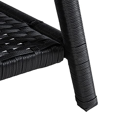 Image of Carry Bird 4 Piece PE Wicker Rattan Outdoor Furniture | 4 Seater Balcony Sofa With Tea Table | Set of 2+1+1 Outdoor Patio Chairs with Coffee Table | Sofa Sets & Center Table for Home & Garden | 3 Piece Patio Stools with Table | Indoor Patio Furniture Set Space Saving | Rattan Chair | Patio Set | Wicker Conversation Set | Poolside Lawn Arm Chairs Set For Balcony & Terrace | Balcony Table chair Set | Hotel Patio Seating Chair & Table Set with Glass | Black Wicker-White Cushion
