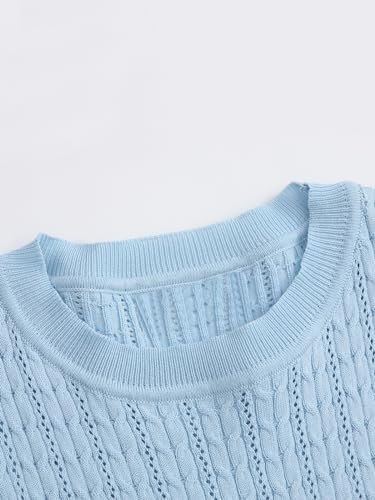 Image of Wowcarbazole Womens Summer Tops Short Sleeve Casual Crew Neck Fashion T Shirts Knit Pullover Sweater Trendy 2024