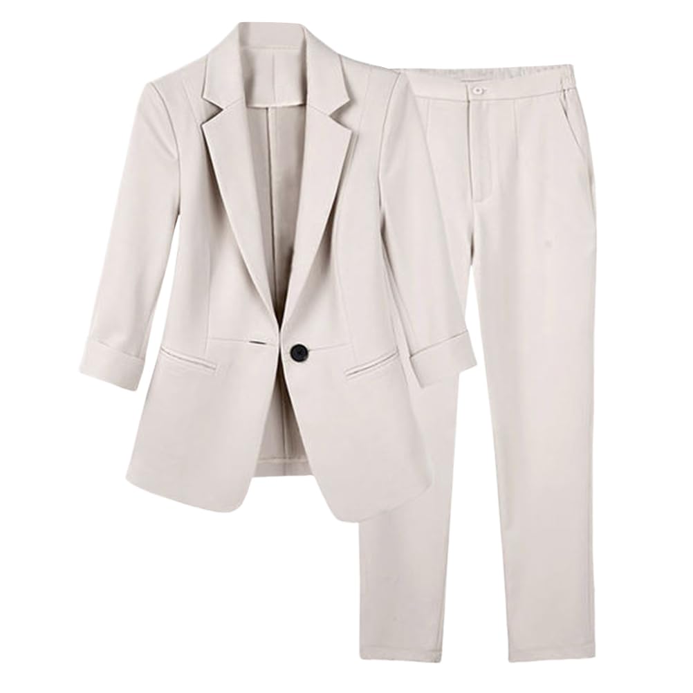shownicer Tailleur Femme 2 Pièces Elegant à Manches Longues Slim Fit Blazer Veste Formel Bureau Travail Pantalon Costumes Revers Manteau OL Ensemble
