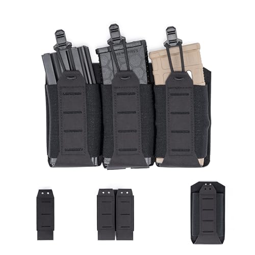 CLTAC Tactical Mag Pouch Triple Magazine Holder MOLLE Elastic Open-Top Holster for 5.56 AR Rifle 9mm Pistol Gun Magazines