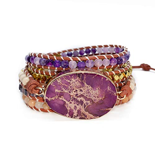 Image of Boho Wrap Bracelet for Women, Handmade Natural Imperial Jasper Multi-Layer Stone Beaded Bracelet, Bohemian Healing Crystal Stone Jewelry Gifts