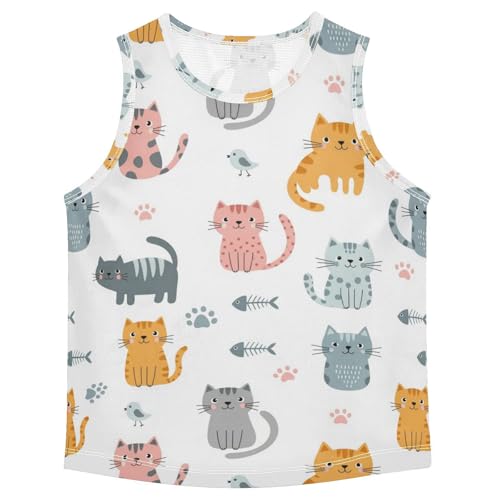 J JOYSAY Cat Paw Fishbone Boys Tank Top Sleeveless Muscle Shirts Quick Dry Sport Workout Active Kids T-Shirts 3-15T