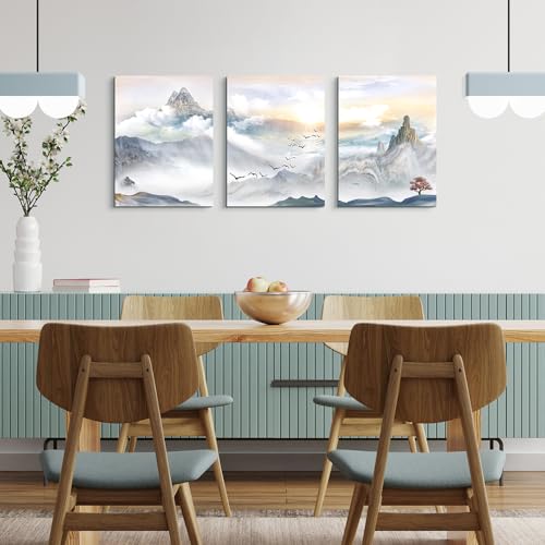 DZRWUBHS Canvas Wall Art For Living Room Wall Decor For Bedroom Bathroom Office Decor Mountain Abstract Paintings Landscape Prints Artwork Modern Framed Home Decorations Ready to Hang 12x16 3 Piece