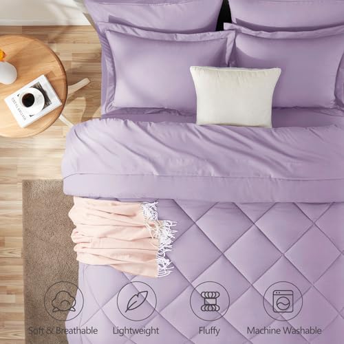 Image of CozyLux King Size Comforter Set Light Purple - 7 Pieces Bed in a Bag King, Luxury Soft Lavender Bed Set for All Seasons, Bedding Set with Down Alternative Comforter, Sheets, Pillowcases & Shams