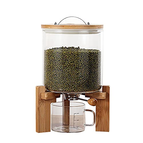 Titunjian Rice Dispenser Flour Cereal Container With Wood Stand Glass Grain Dispenser With Airtight Lid Food Storge Container For Kitchen Organization And Pantry Store (5L) #TOP10