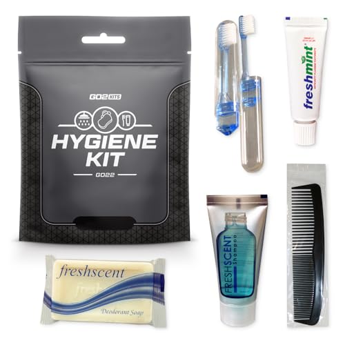 Go2Kits Travel Toiletry Kit Hygiene Kit for Travel Business & Charity with Reusable Toothbrush Bath Soap & Other Essential Toiletries 500-Pack (GO22)