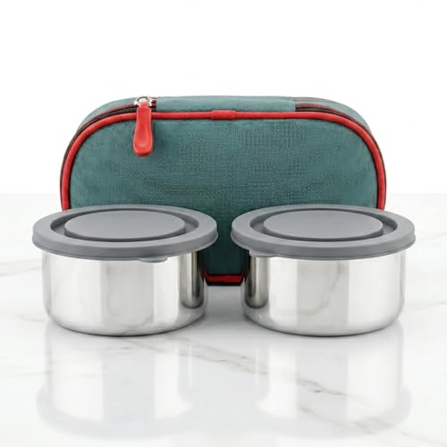 Image of Zaib Stainless Steel Lunch Box for Kids with Insulated Carry Bag | 2 Containers: 2x350ml | Durable, Leak-Proof & BPA-Free Tiffin Box for School, Travel & Picnics (Procon)