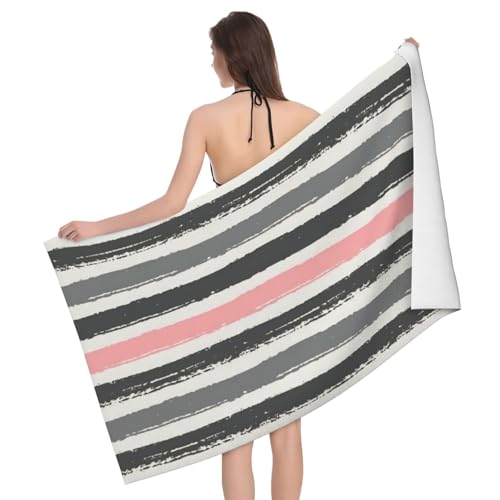 Serviette de plage microfibre rayée rose et drap de bain piscine - 2