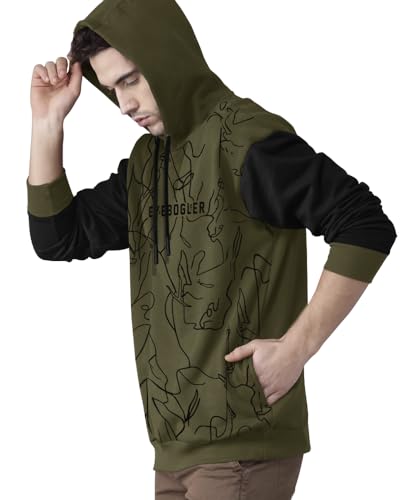 Image of EYEBOGLER Men's Printed Cotton Blend Hooded Neck Full Sleeves Sweatshirt