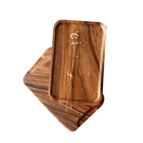 HOLIDYOYO Acacia Wood Dinner Plate As Serving Tray Fruit Basket Dessert Trays Large Charcuterie Board Handmade Breakfast Plate Wooden Solid Wood Tableware for Home Restaurant
