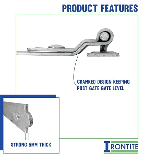 IRONTITE® Cranked Gate Hinges, Heavy-Duty 400mm (16") Hook and Band for Wooden Gates - Galvanized with Fixings Included"}