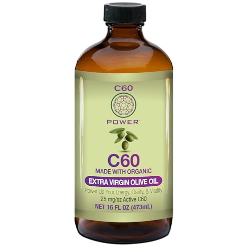 C60 Power - EVOO 16-oz.- Organic Extra Virgin Olive Oil, 16 Fl Oz, 99.99% Pure Carbon Fullerenes, Lift Oxidative Burden, Optimize Mitochondrial Function