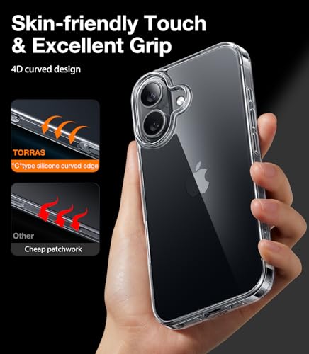 Image of TORRAS Crystal Clear for iPhone 16 Plus Case, Ultra-Thin [Non-Yellowing] [Military Protection] Slim Fit Silicone TPU Cover for iPhone 16 Plus Phone Case, Soft, Clear, 6.7 inch