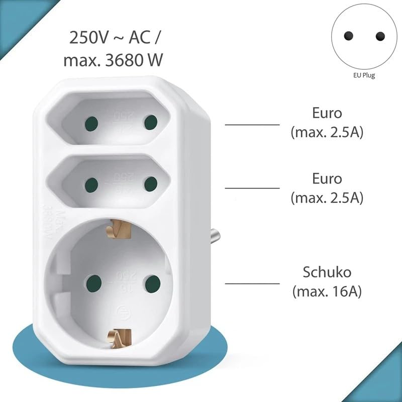 2er Set Dreifach-Steckdosen Adapter mit Kindersicherung – Robuste Schuko Dreierstecker Stromverteiler für Zuhause Büro Werkstatt 4