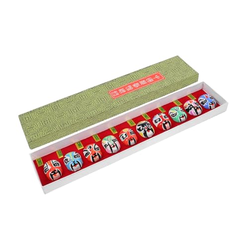 HOOTNEE 10pcs Peking Mask Clay Figurines Chinese Cultural Decor for Lifelike Details and Vibrant Colors Traditional Miniature Masks