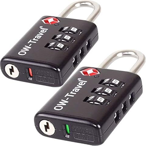 TSA Approved Luggage Locks Suitcase Locks with Indicator Open Alert (2 Pack) OW-Travel 3 Digit Security Padlock Combination Padlocks Code Lock for Zipper Luggage Bag Case Backpack Gym Locker (Black) Cover