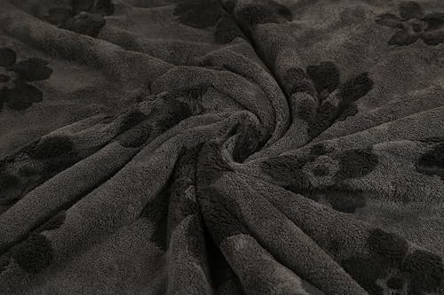 Image of HANKER Ultra Luxury Large /Full Size Plush Bath Towel | Dark Black Colour Blossom Super, Very Soft On Skin, Luxurious Fabric, Pure Polyamide, 70x140cm, 500GSM