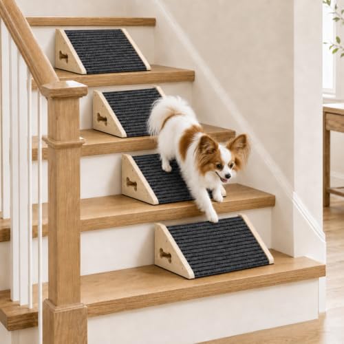 Mvellir 4 Stück Hunderampe für Treppen, rutschfeste Hundetreppe Holz für Kleine Hunde, Treppenrampe Hund für Sofa & Bett, Haustiertreppe für Kleine & Ältere Haustier