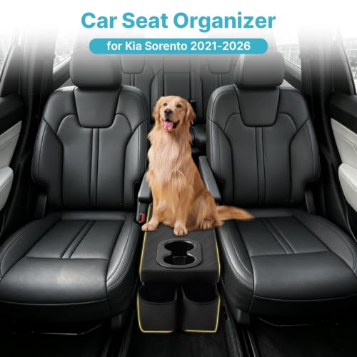 Image of Mixsuper Liner Car Seat Organizer for Kia Sorento 2021-2026, Console Organizer Backseat Box with Cup Holders for Kia Sorento, Kids Toys Baby Supplies Dog Toy Box Storage Bin Travel Accessories