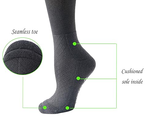 Yomandamor 4 Pairs Womens Diabetic Bamboo Rayon Knee-Hi Seamless Socks Black Long Lace Non-binding Sock,9-113