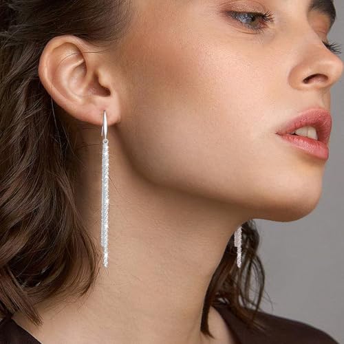 Long Dangle Earrings for Women 925 Sterling Silver/14K Gold Plated Tassel Chain Dangle Drop Earrings for Women Dainty Minimalist Dangling Drop Earrings for Prom Party Jewelry4