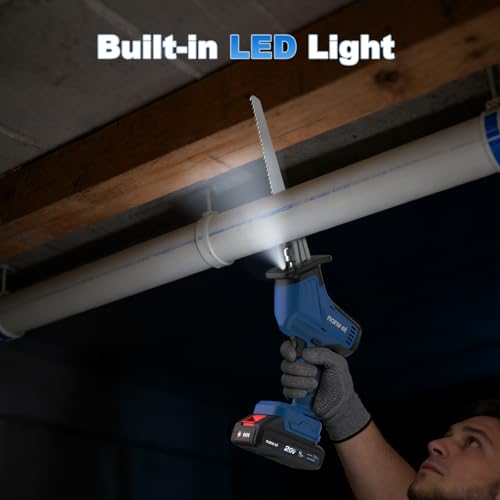 Image of NANWEI Cordless Reciprocating Saw, 20V Brushless Motor 3500RPM Variable Speed, 2x2.0Ah Batteries, Tool-Free Blade Change, LED Light, 6 Blades, Portable for Wood /Metal /PVC Cutting (2.0Ah Batteries)