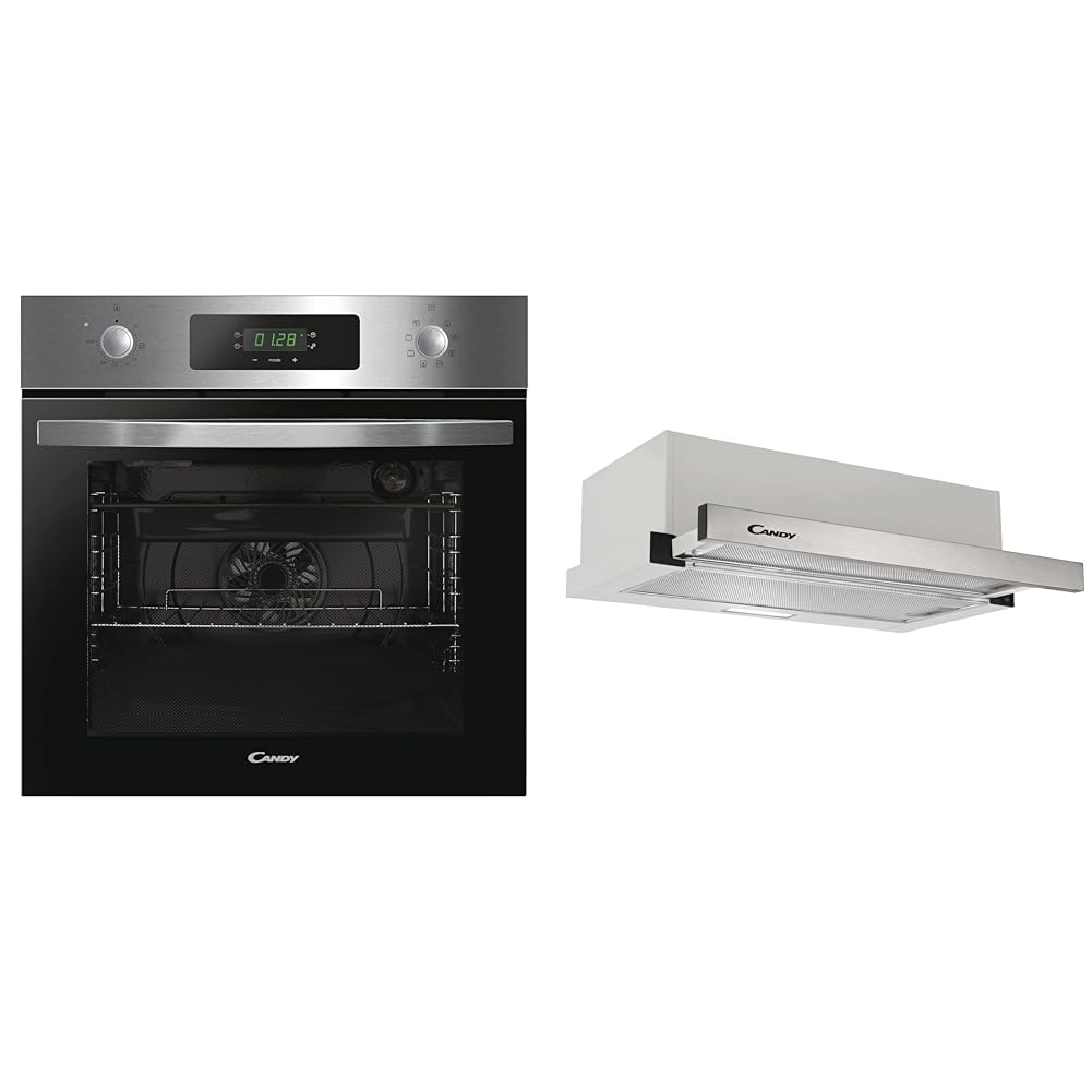 Candy FIDCP X625 L, Horno Multifunción, 70L, 1 Bandeja y 1 Rejilla, Ventilador Radial, Limpieza Aqua & CBT6130/3X, Campana Telescópica 60 CM, 2 Niveles de Potencia, 125W, 264M3/H, Filtros de Carbon