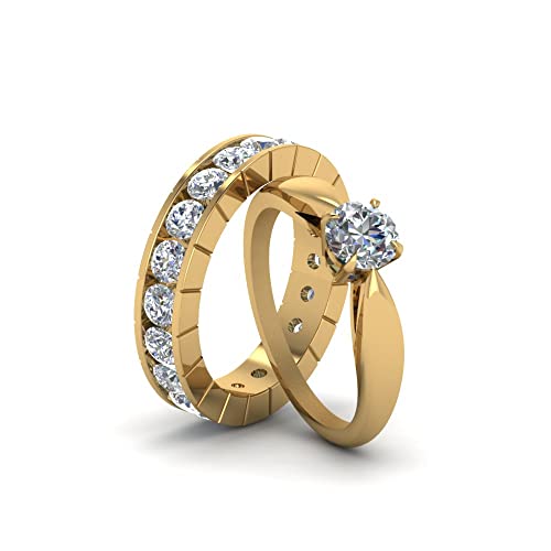 Ensemble de Mariage Éternité Plaqué Or Jaune avec Pierre Solitaire