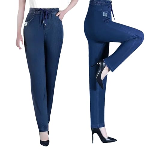 ComfiJeans - High Waist Ultra-Stretch Mom Jeans, Women's Casual Elastic Waist Ankle-Length Comfy Jeans