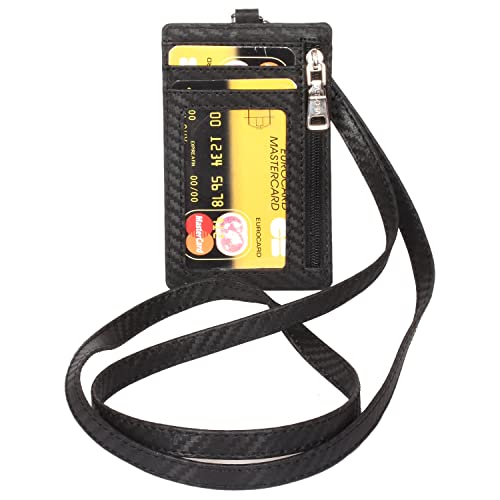 Genuine Leather Unisex ID Card Holder With RFID Credit Card Slots, Black, S, Classic