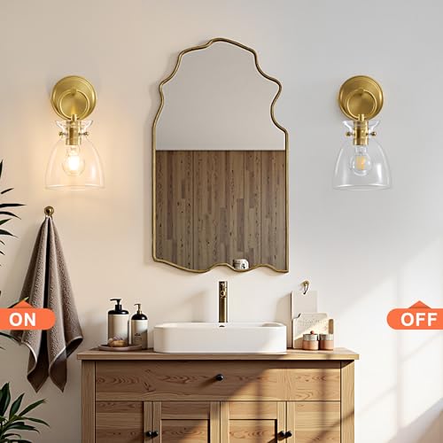 Image of Gold Wall Sconce 1-Light Farmhouse Vanity Light Fixtures | Hardwired Wall Mount, Modern Wall Lights 6'' Clear Glass Shade for Bathroom, Bedroom, Living Room, Mirror, Kitchen