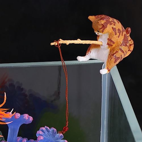 Image of Leadigol Cat Fishing Figurine Mini Cute Cat Statue Decor Mini Cat Fishing Fish Tank Ornaments Aquarium Miniature Figurines Animal Statues Ornaments for Home Decoration
