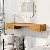 KOYVRY Floating Desk with Drawers - Floating Makeup Vanity with Wall Mounted Design and 2 Sliding Storage Drawers, Wall Mounted Desk with Wood Grain Decals, Floating Table for Wall (Natural)