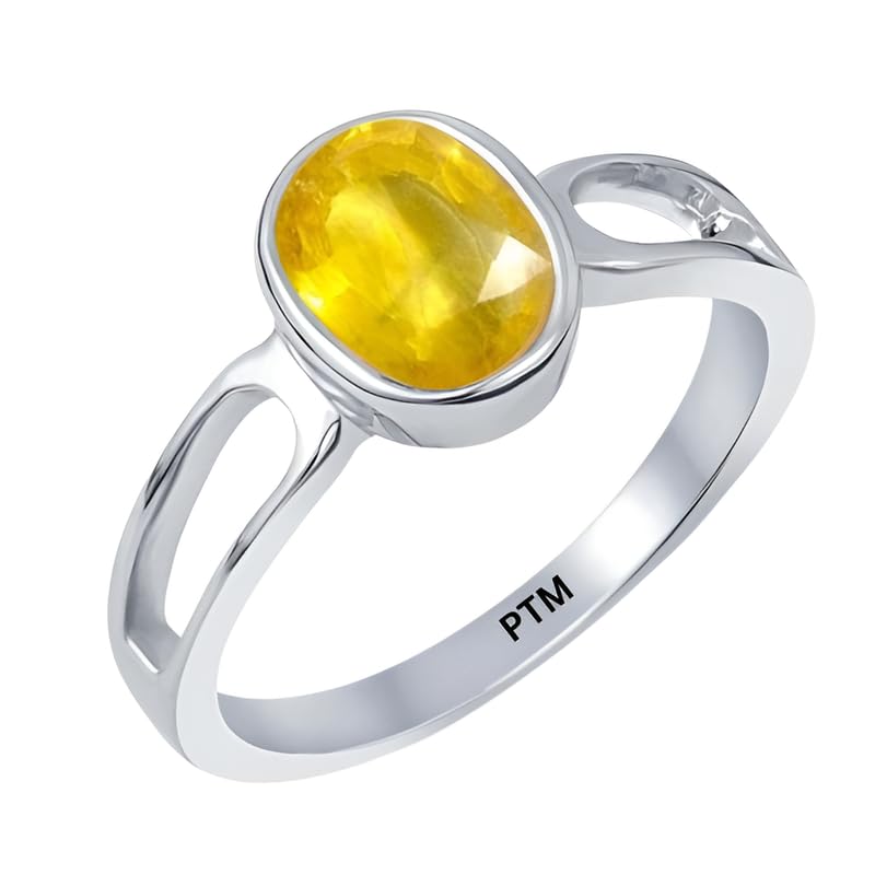 ptm 925 Sterling Silver Yellow Sapphire (Pukhraj) 3.25 Ratti to 10.25 Ratti Or 3 cts to 9.35 cts Astrological Gemstone Bis Hallmark Ring for Men & Women-picture-11